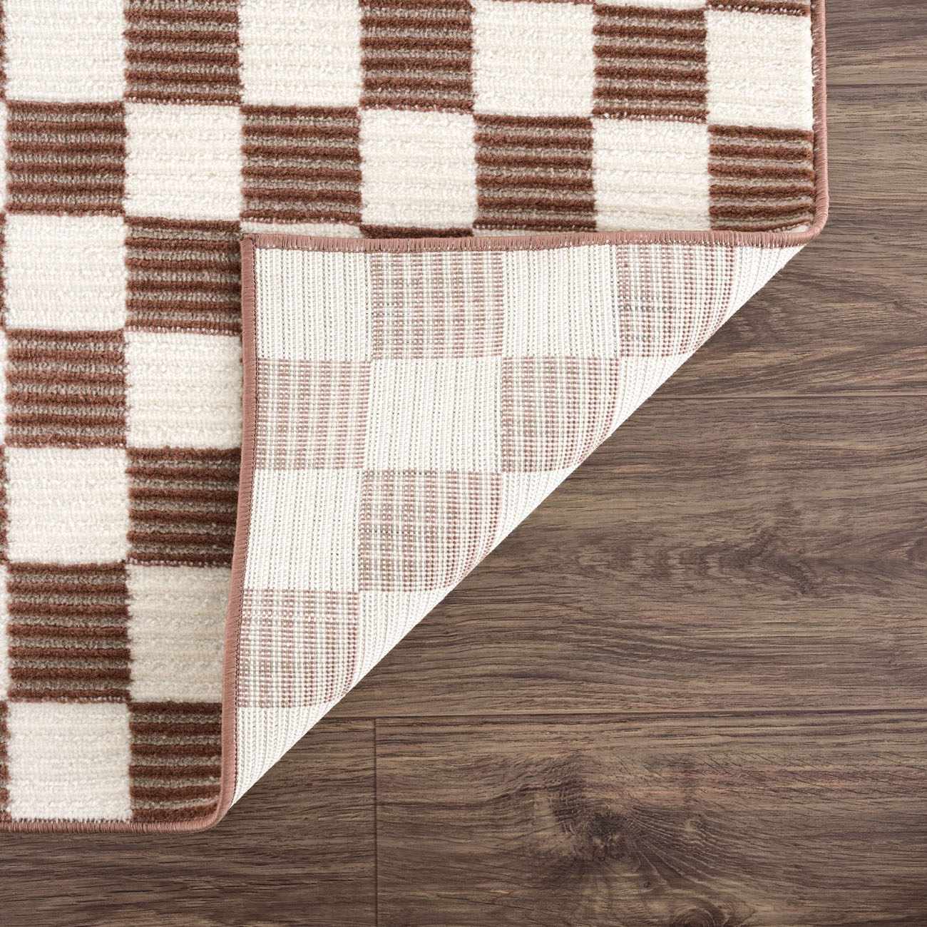 Kaysar Brown Checkered Washable Area Rug by Boutique Rugs