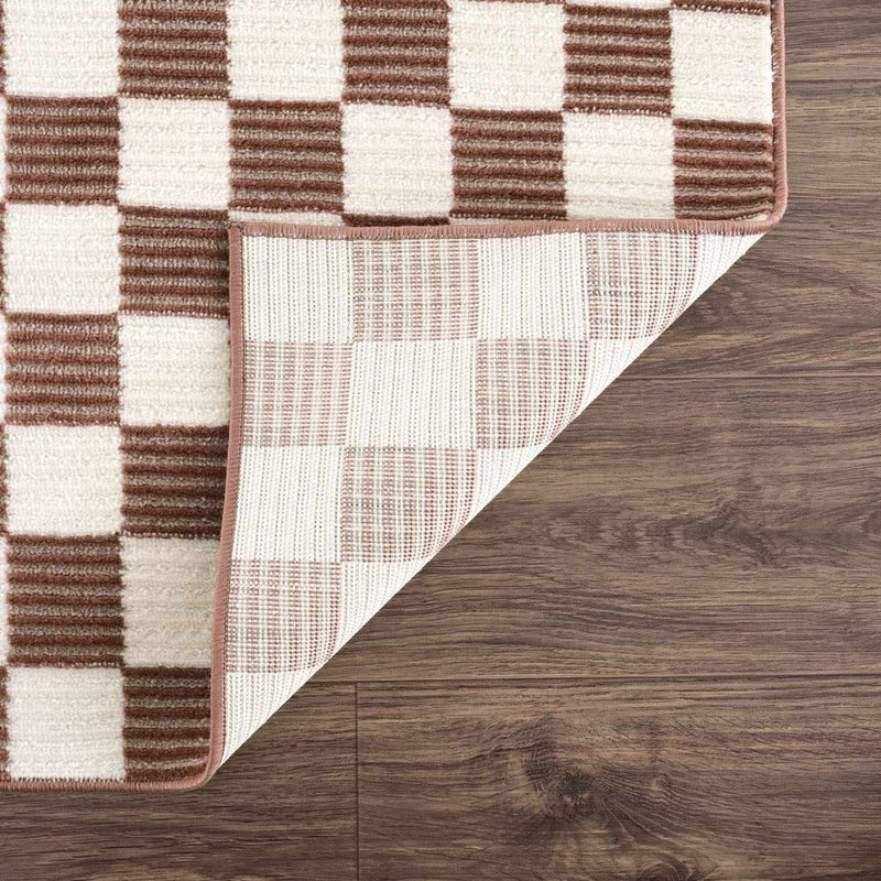 Kaysar Brown Checkered Washable Area Rug by Boutique Rugs