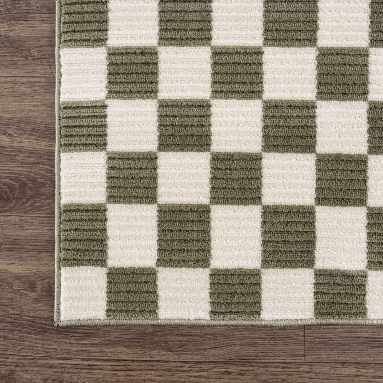 Kaysar Olive Green Checkered Washable Area Rug by Boutique Rugs