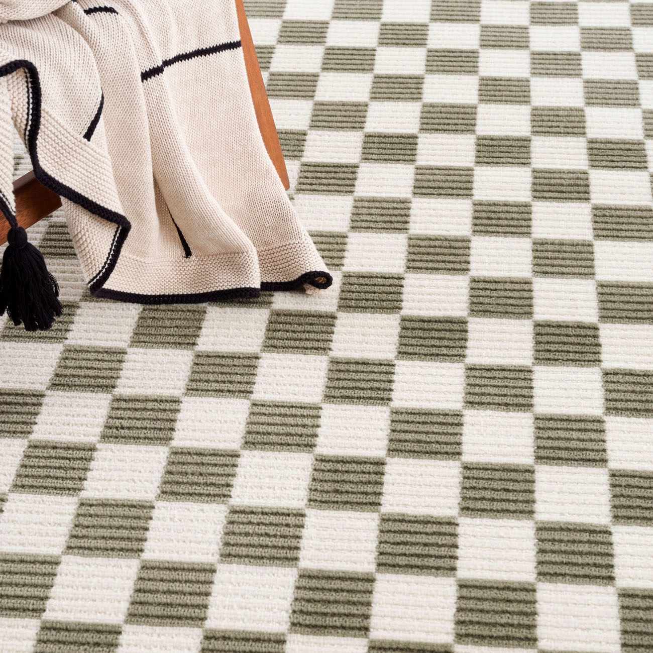 Kaysar Olive Green Checkered Washable Area Rug by Boutique Rugs
