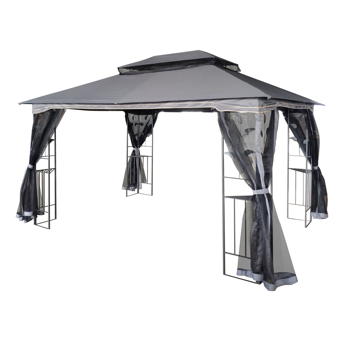 Patio Gazebo Tent with Double Roof and Mosquito Net - Dark Gray or Dark Brown, photo 2 of 8