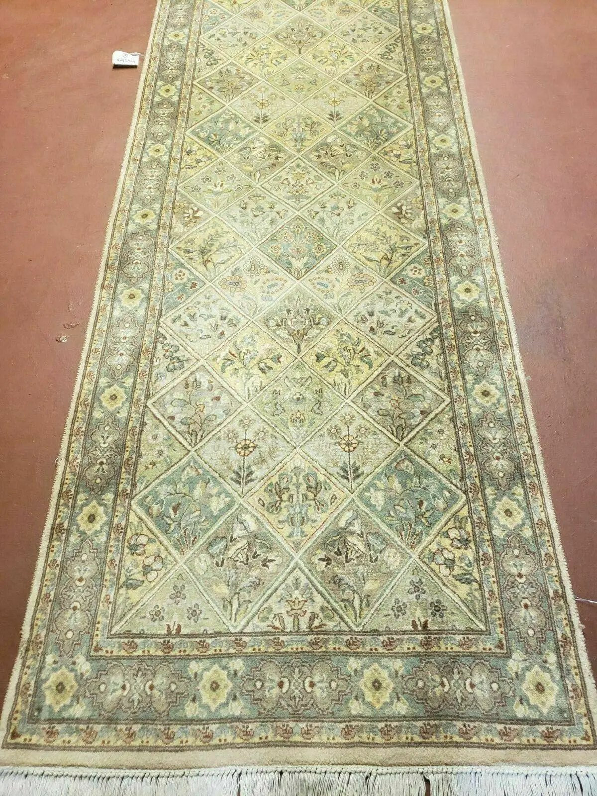 2' 7" X 9' Vintage Handmade India Floral Oriental Wool Runner Rug Hand Knotted by Jewel Rugs