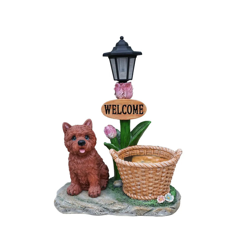 Sitting Puppy Solar Planter Outdoor Statue by HouseOfZazla