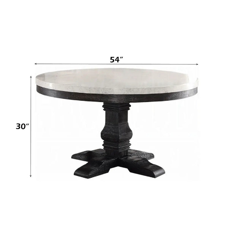 Nolan - Round Dining Table - White Marble Top & Salvage Dark Oak by Unique Piece Furniture
