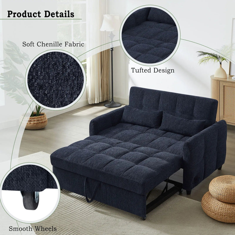 Loveseat Sofa Pull-Out Bed With Adjustable Backrest, 3 USB Ports And 2 Lumbar Pillows For Living Room by Unique Piece Furniture