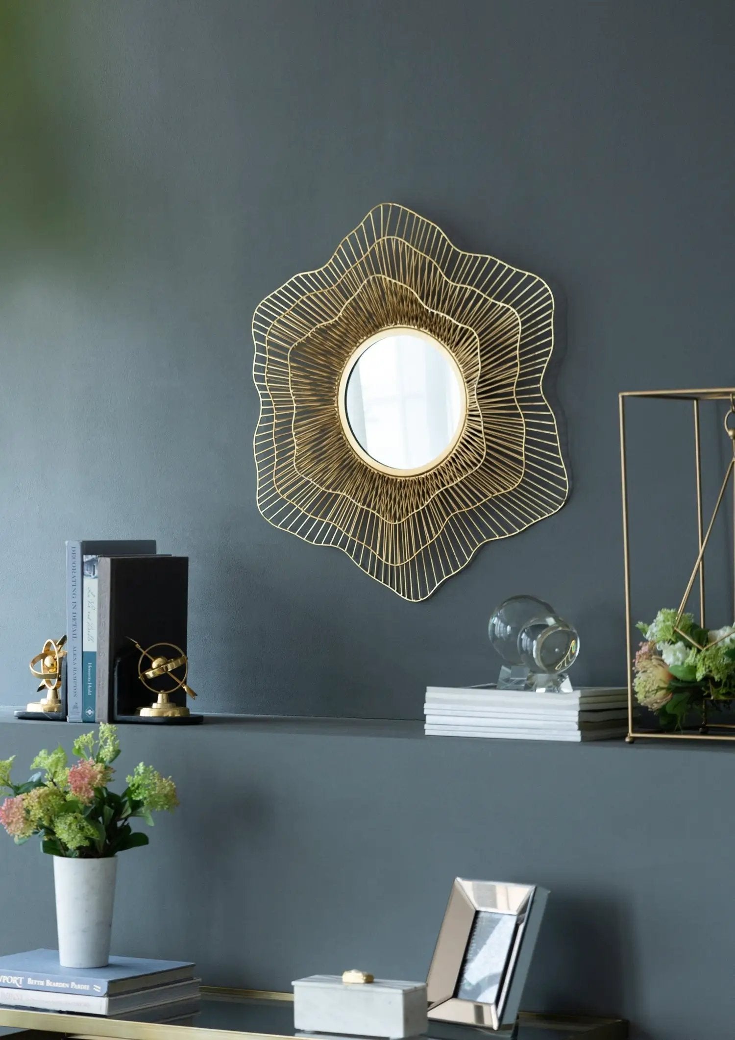 D27x2.4' Metal Starburst Wall Mirror, Wall Mounted Home Decor by HouseOfZazla