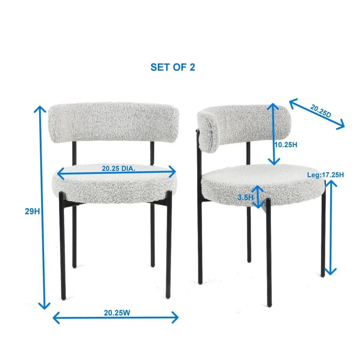 Burbank - Modern Round Boucle Dining Chairs (Set of 2) - Black / White by HouseOfZazla