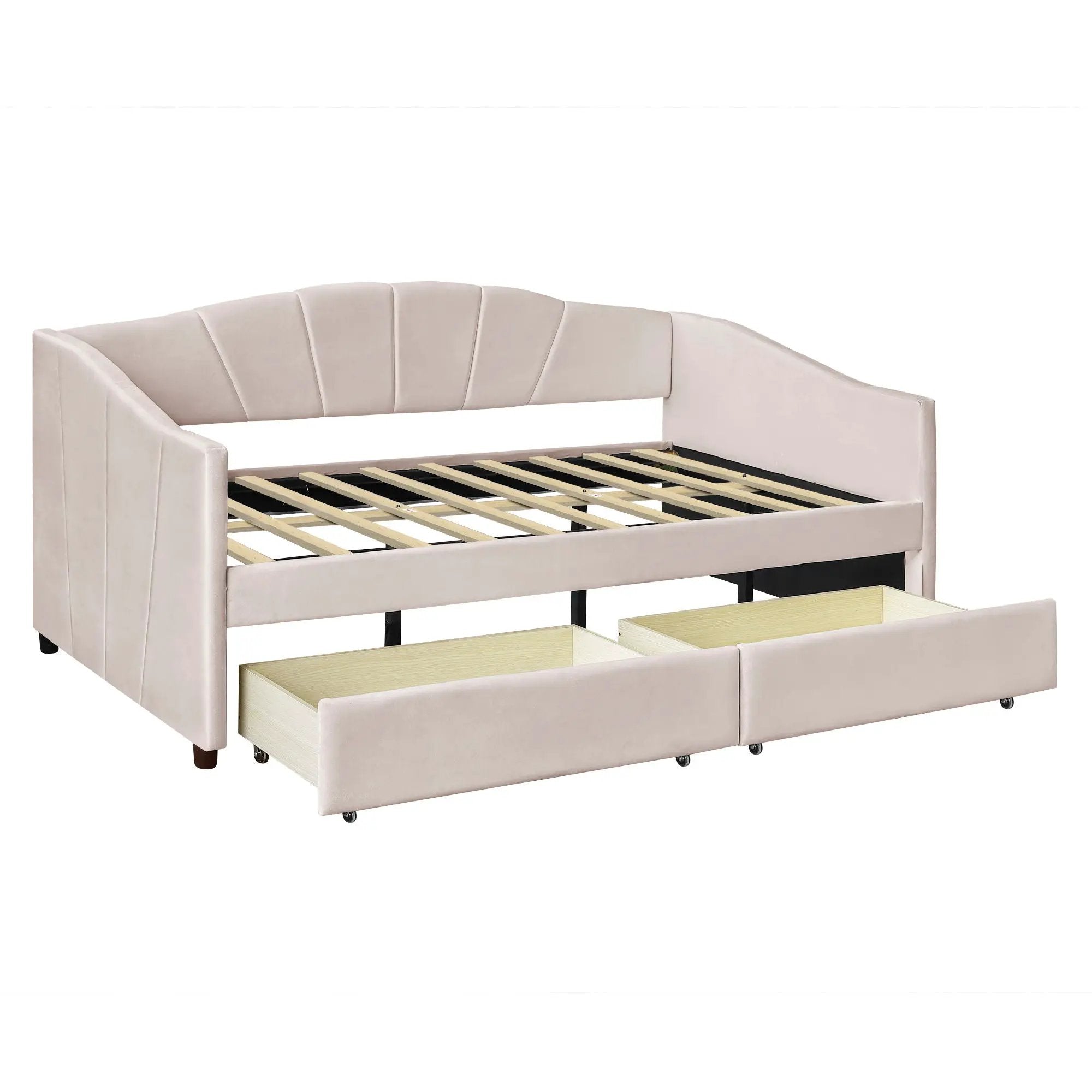 Upholstered Daybed With Two Drawers And Wood Slat by HouseOfZazla