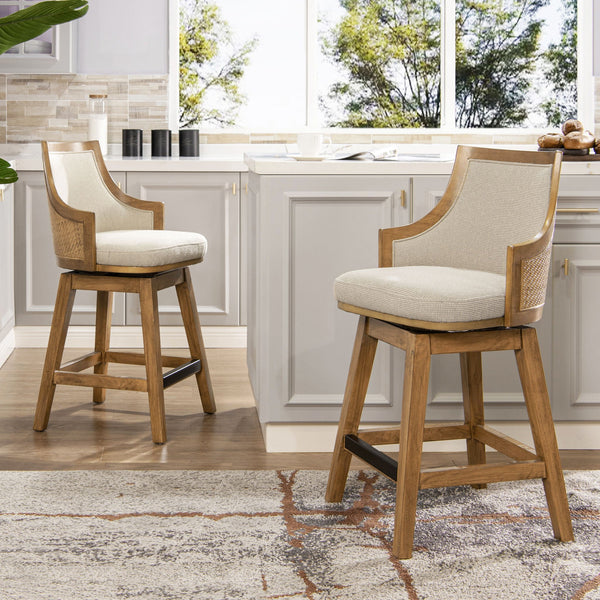 Bahama - Cane High Back Swivel Counter Stool With Recessed Arms Textured Weave - Taupe Beige, photo 2 of 7