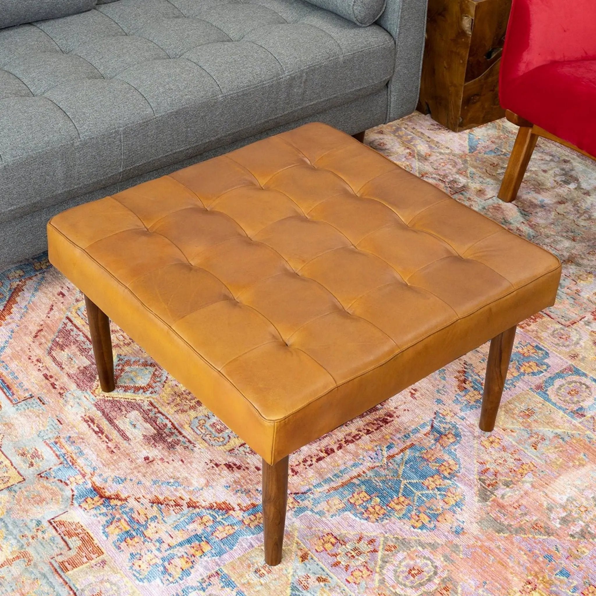 Mark - Tufted Square Genuine Upholstered Ottoman by HouseOfZazla