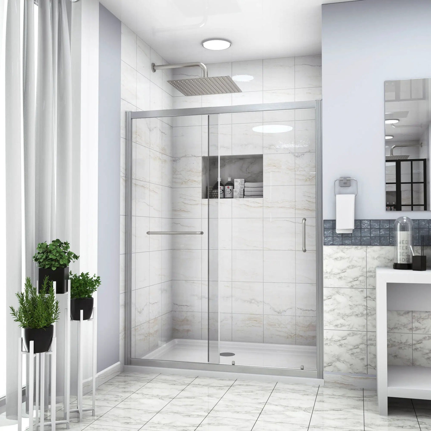 Single Sliding Bypass Shower Door Tempered Glass Enclosure by HouseOfZazla