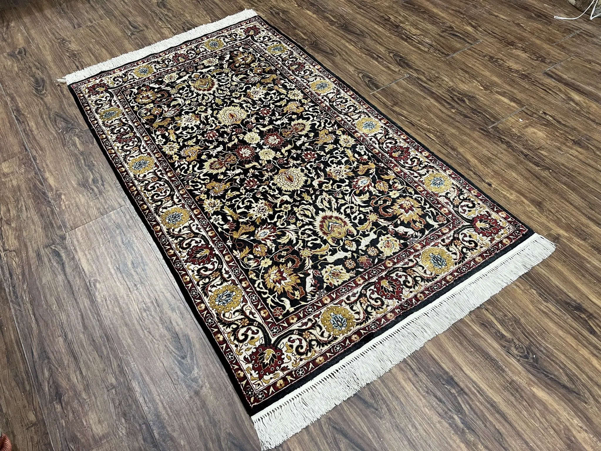 Sino Persian Silk Rug 3x5 Oriental Carpet 3 x 5 Fine Silk Rug, Black Ivory Gold, Animal Motifs, Flowers, High Quality, Vintage Silk Rug Wow by Jewel Rugs