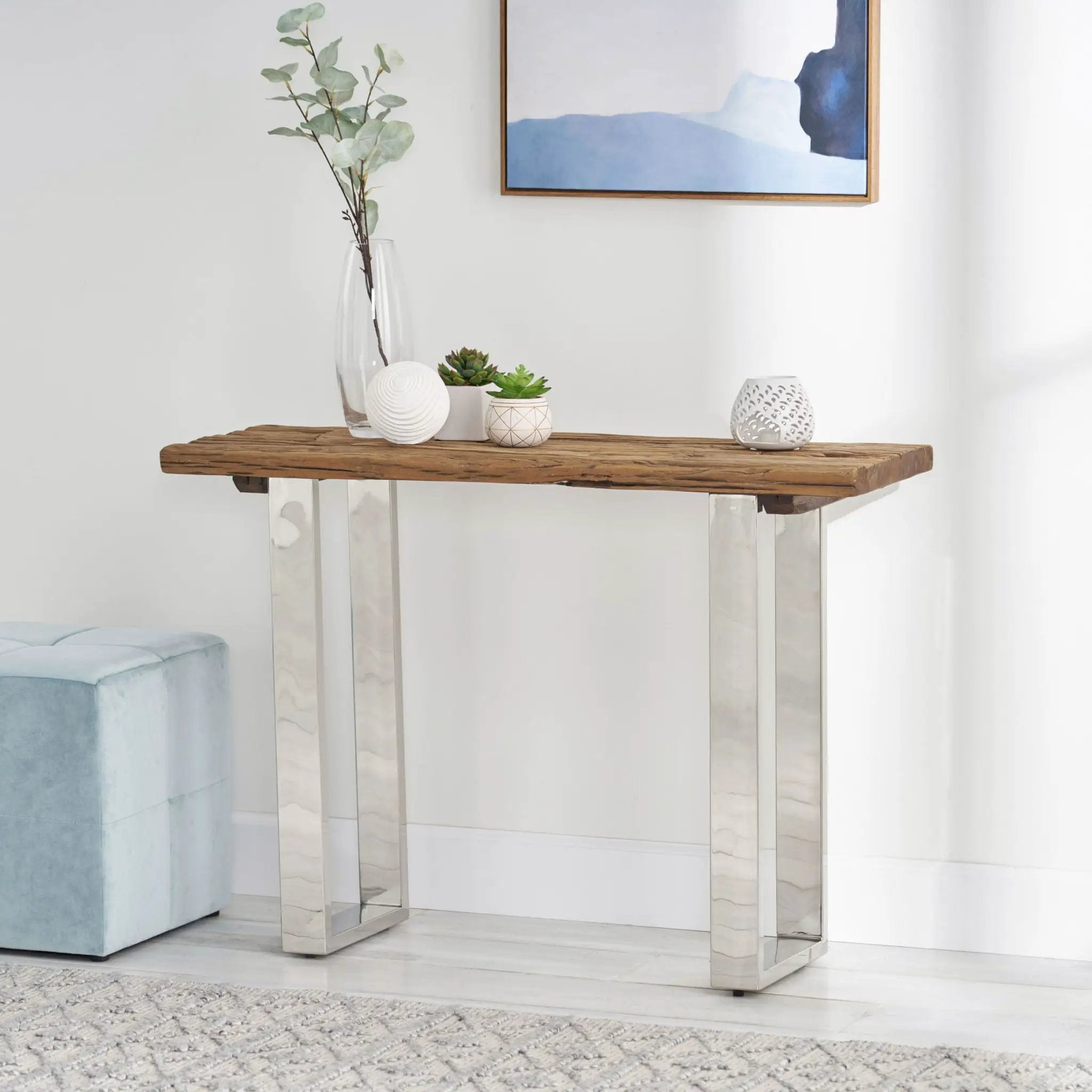 Rustic Glam Console Table With Reclaimed Wood And Iron Frame - Natural by HouseOfZazla