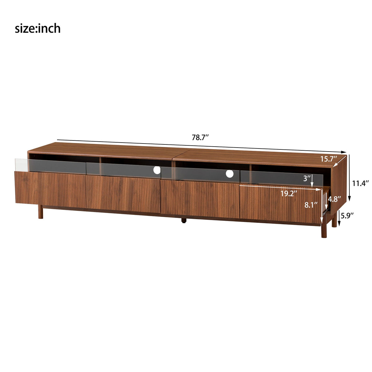 Walnut TV Stand with Fluted Drawers - Living Room Media Storage, photo 3 of 4