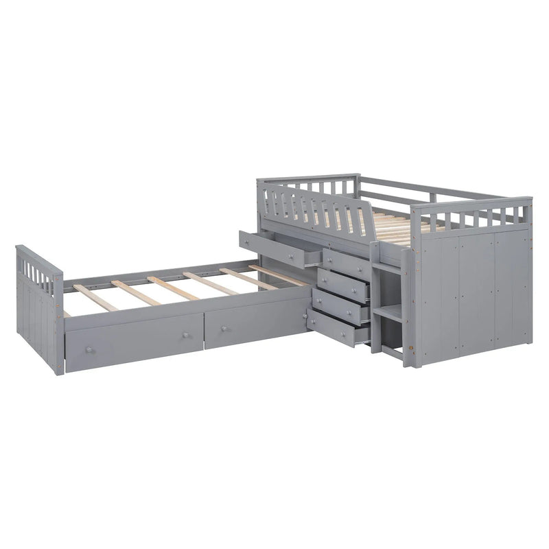 Loft Platform Bed With 7 Drawers And Full Guardrails, Modern L Shaped Space Savin by HouseOfZazla