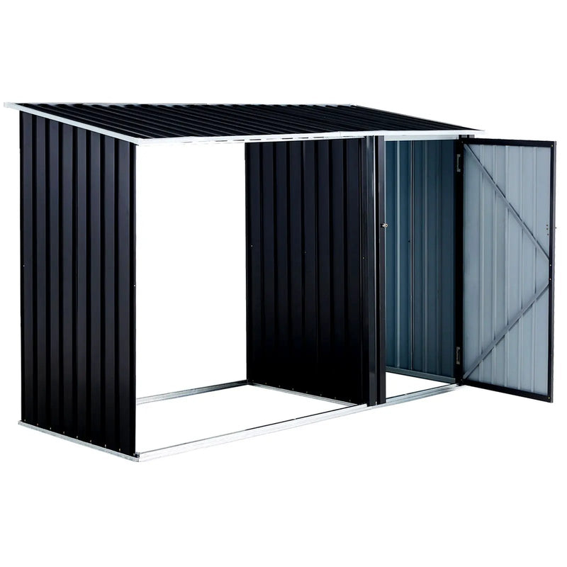 Firewood Storage Shed, Outdoor Firewood Rack, Outdoor Storage Shed With Log Holder, Firewood Shelter For Patio, Anthracite Galvanized Steel - Black by HouseOfZazla