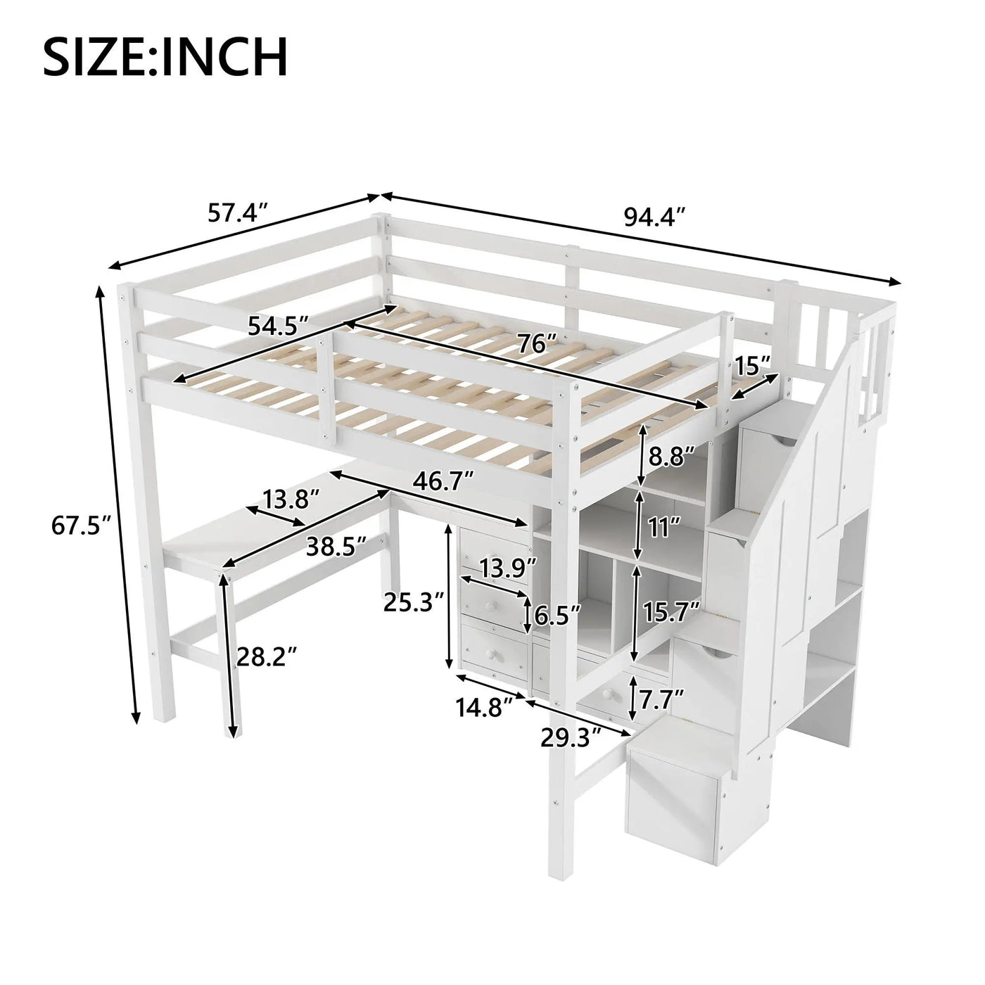 Loft Bed & L Shaped Desk, Drawers, Cabinet, And Storage Staircase by Unique Piece Furniture