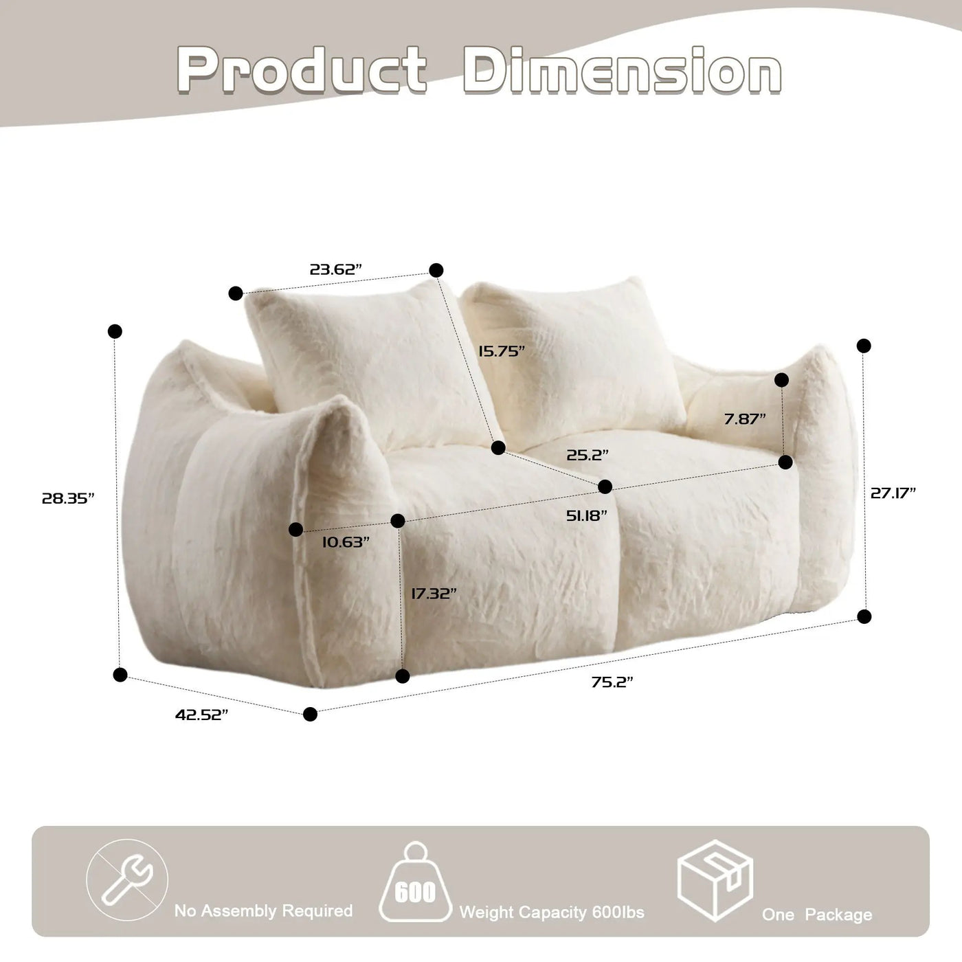 Giant Bean Bag Couch, Ultra Soft Fluffy Loveseat For Living Room by HouseOfZazla