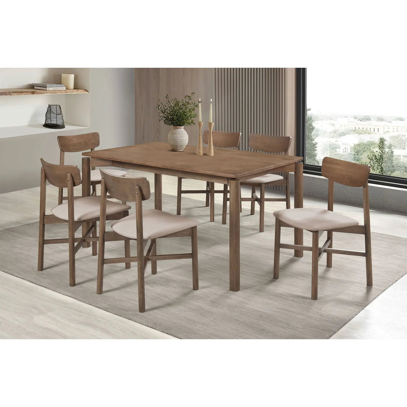 Svenstra - Rectangular Dining Table Set With Armless Side Chairs, Wood, Natural Walnut, 59 X 35.5 X 30 Inches by HouseOfZazla