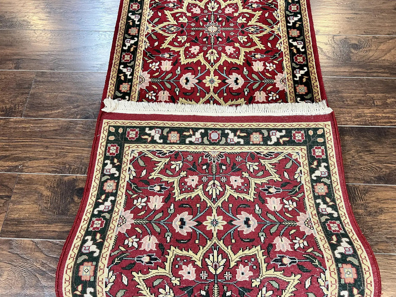 Indo Persian Runner Rug 2.6 x 10, Floral Hand Knotted Wool Hallway Rug, Red by Jewel Rugs