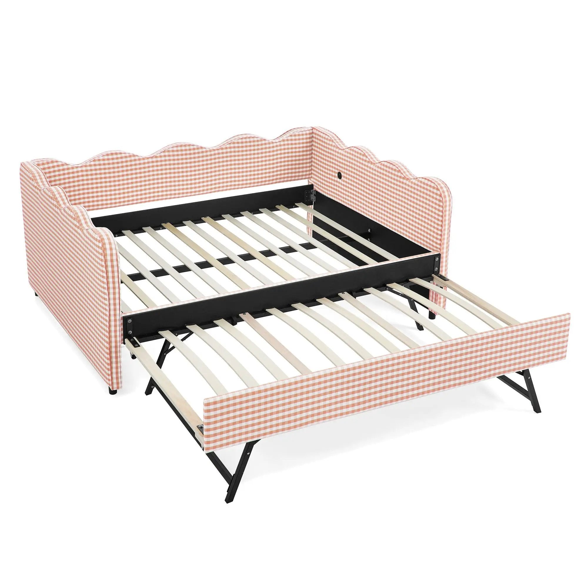 Gingham Daybed With USB Charging Port, Wave-Shaped Design by Unique Piece Furniture