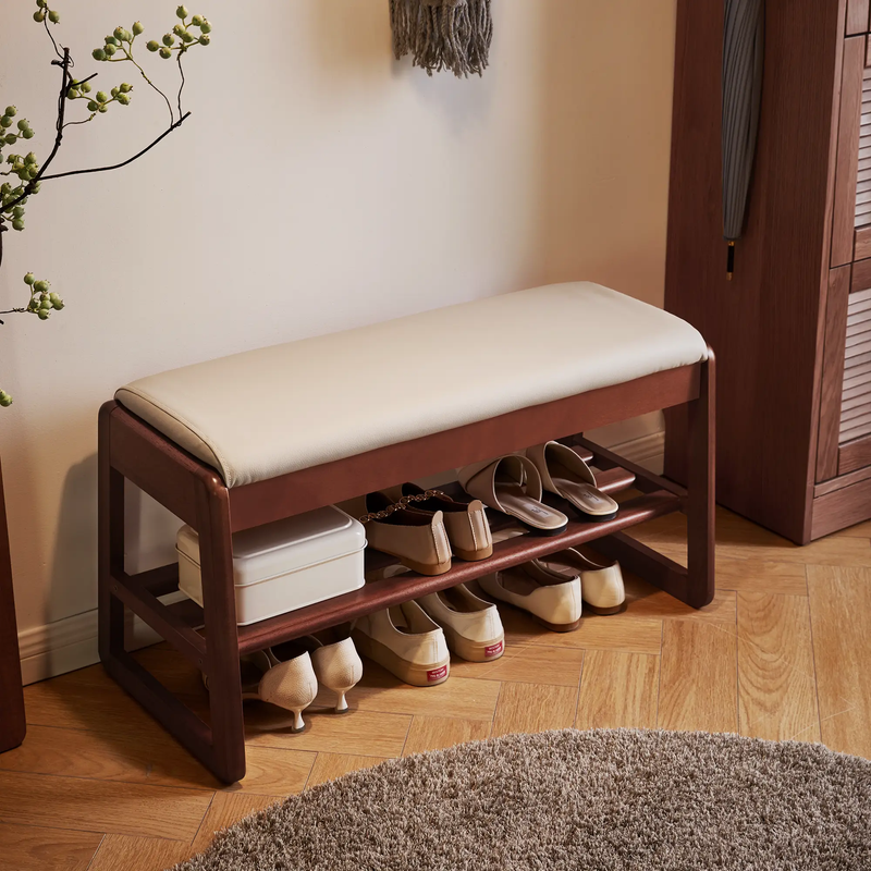 Wood Shoe Storage Bench with Premium Vegan Leather Seat by HouseOfZazla