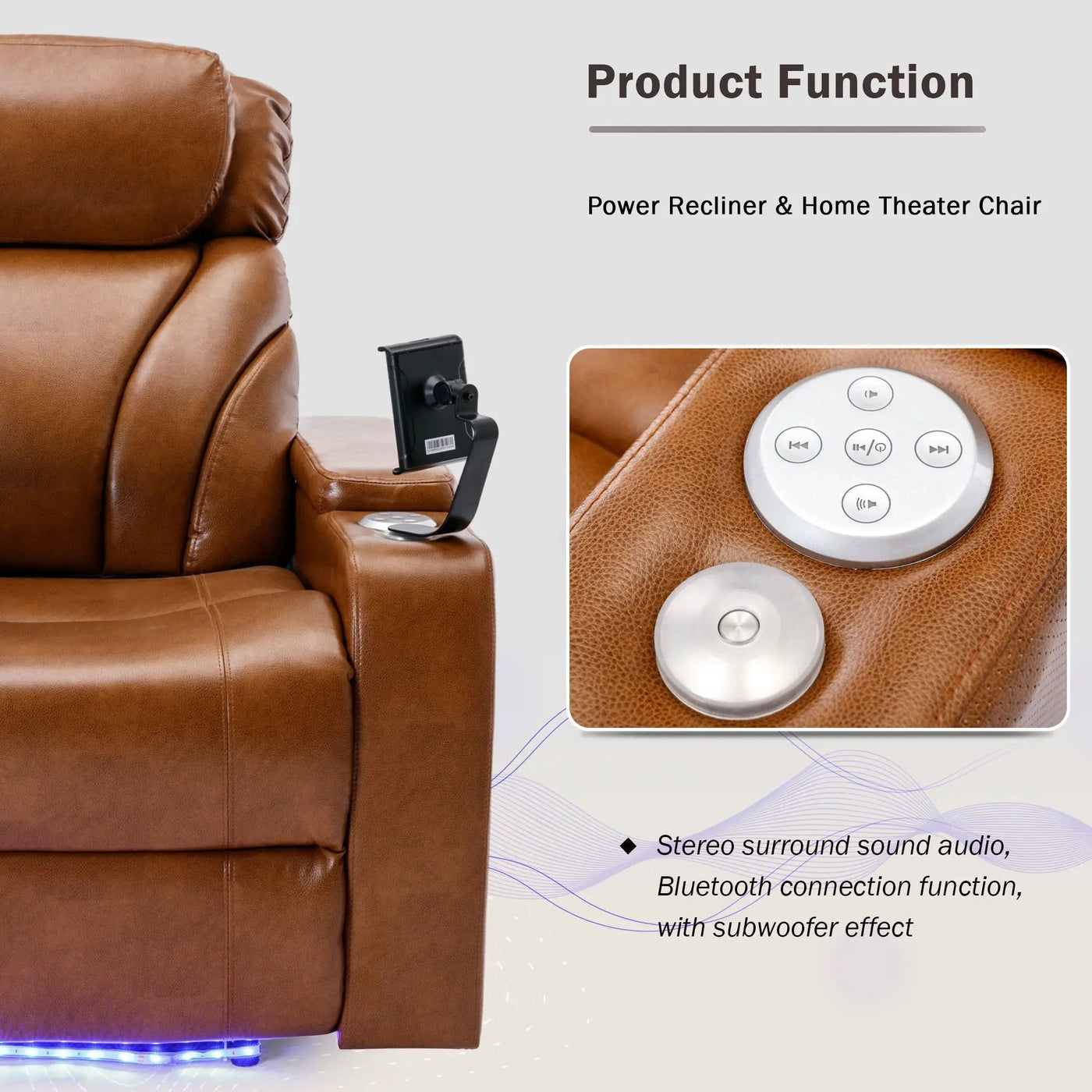 Power Motion Recliner Electric Power Recliner With USB Charging Port, Hidden Arm Storage, Convenient Cup Holder And tooth Speaker by Unique Piece Furniture