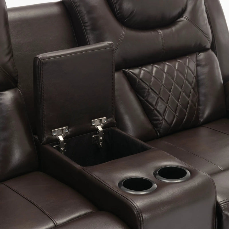 Home Theater Seating Manual Recliner Loveseat With Hide-Away Storage, Cup Holders And Led Light Strip For Living Room by HouseOfZazla