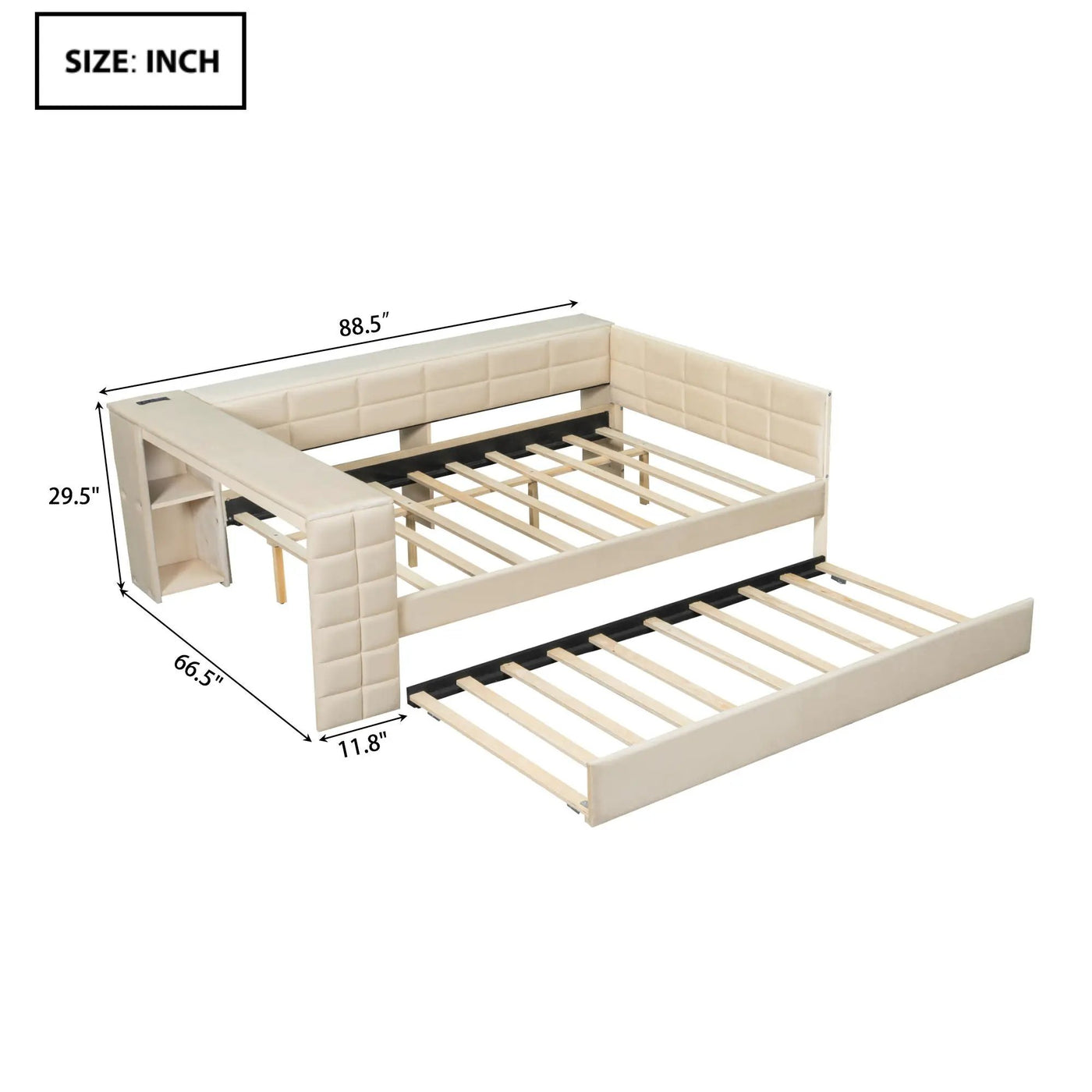 Upholstered Platform Bed With Storage Shelves, Desk, Charging Station And Trundle by HouseOfZazla