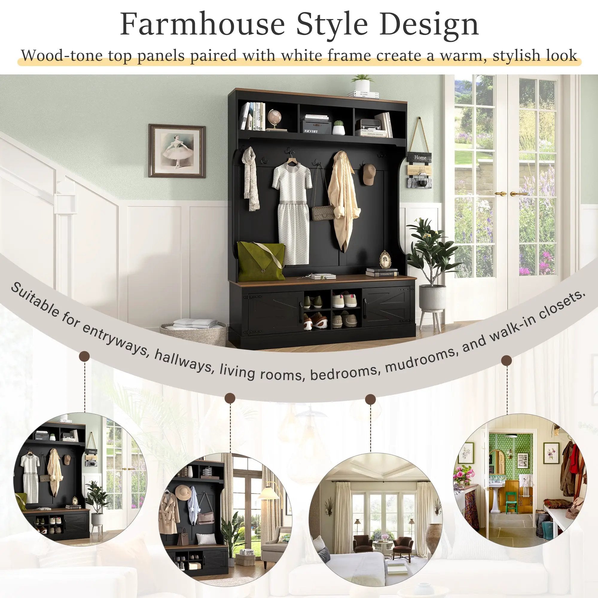 Vibe Haus 71''H Farmhouse Hall Tree with Bench and Shoe Storage by HouseOfZazla