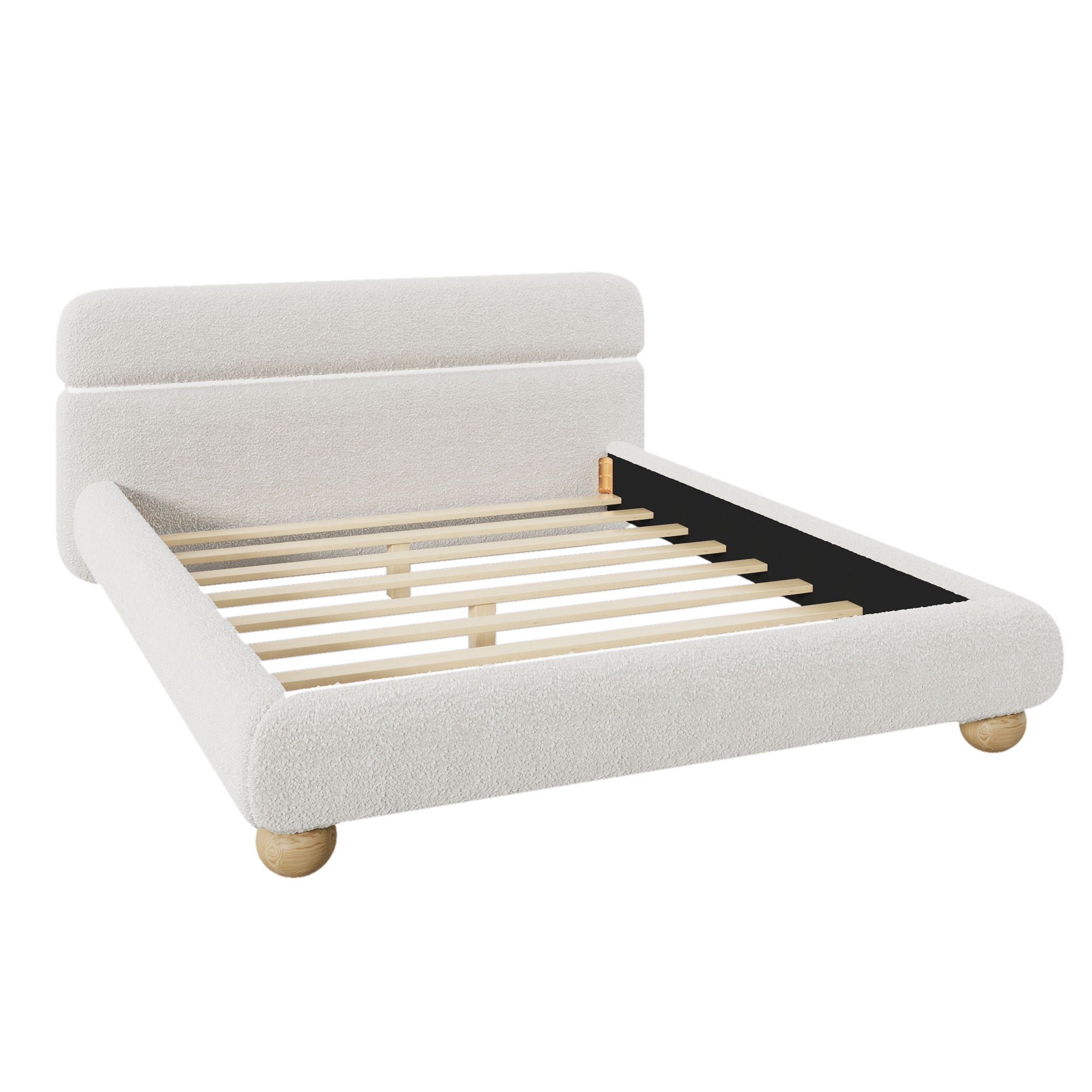 Queen Size Low Profile Upholstered Bed - White by HouseOfZazla