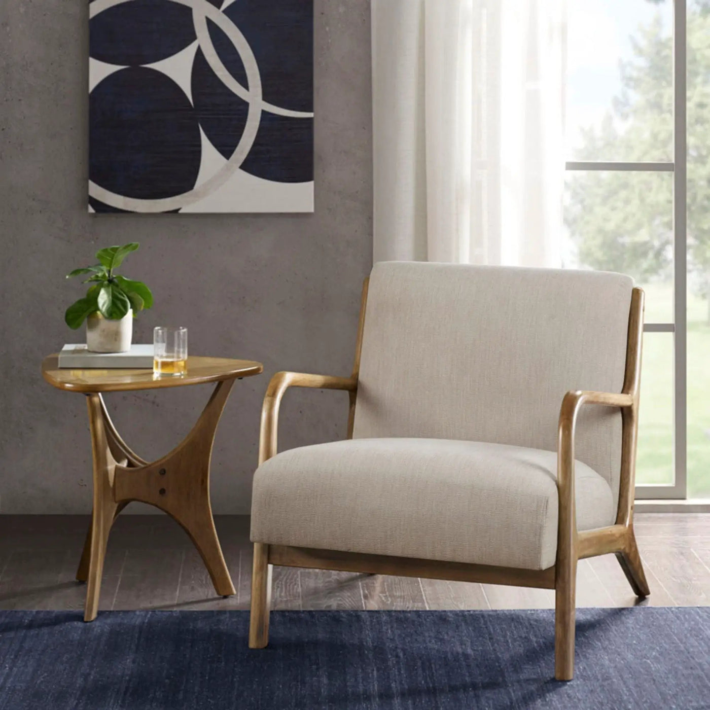 Mid-Century Style Lounge Chair With Upholstered Seat by Unique Piece Furniture