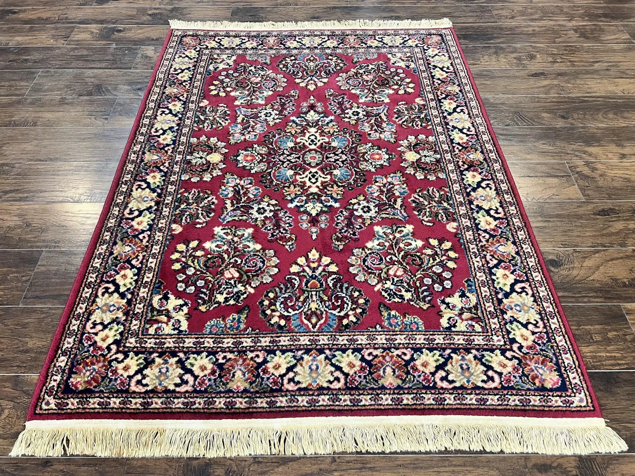 Karastan Rug 4.6 x 6 Lanamar Sarouk #5528, Red Wool Karastan Oriental Carpet, Discontinued, Antique, Wool Pile by Jewel Rugs