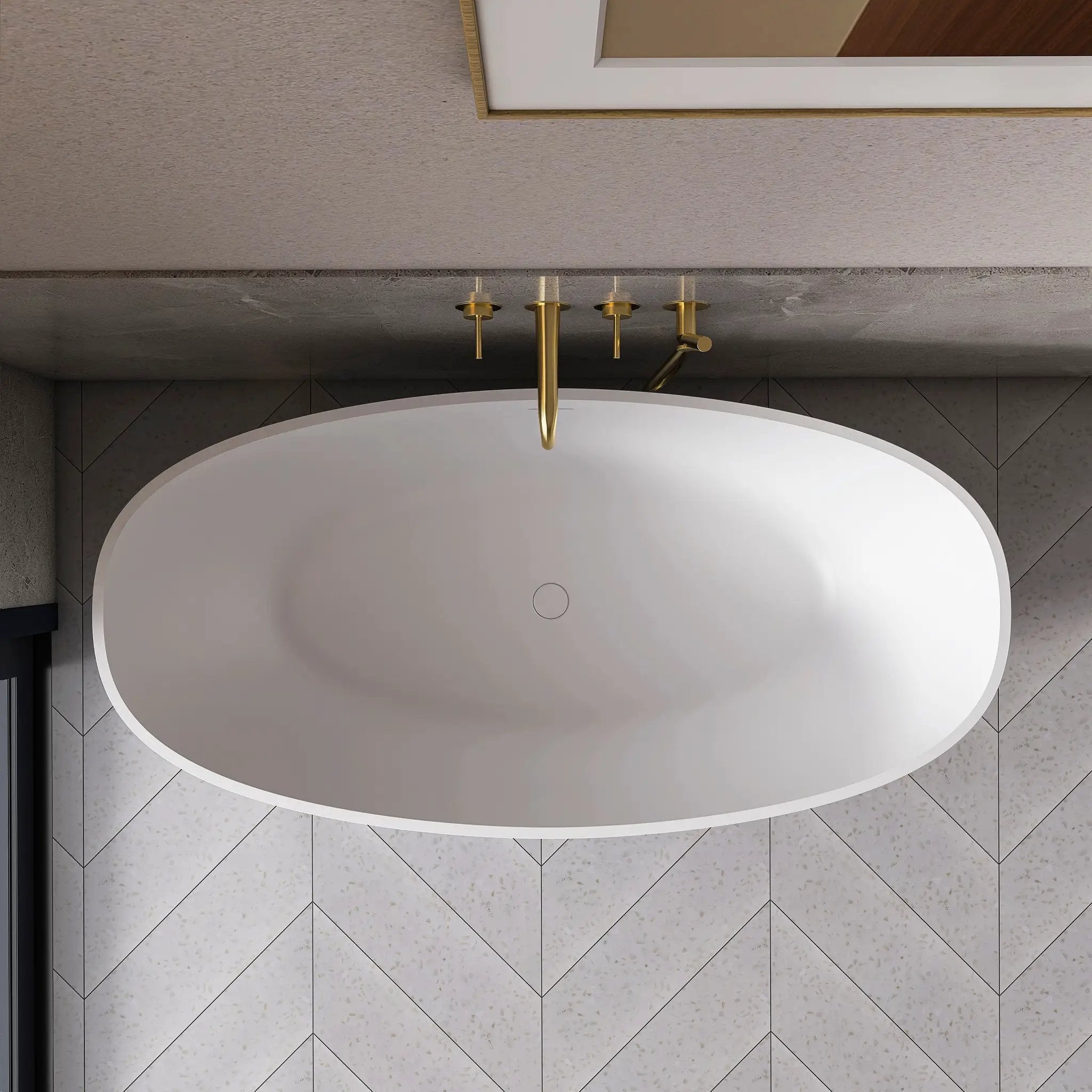 61 Inch Small Size Artificial Stone Solid Surface Freestanding Bathroom Bathtub by HouseOfZazla