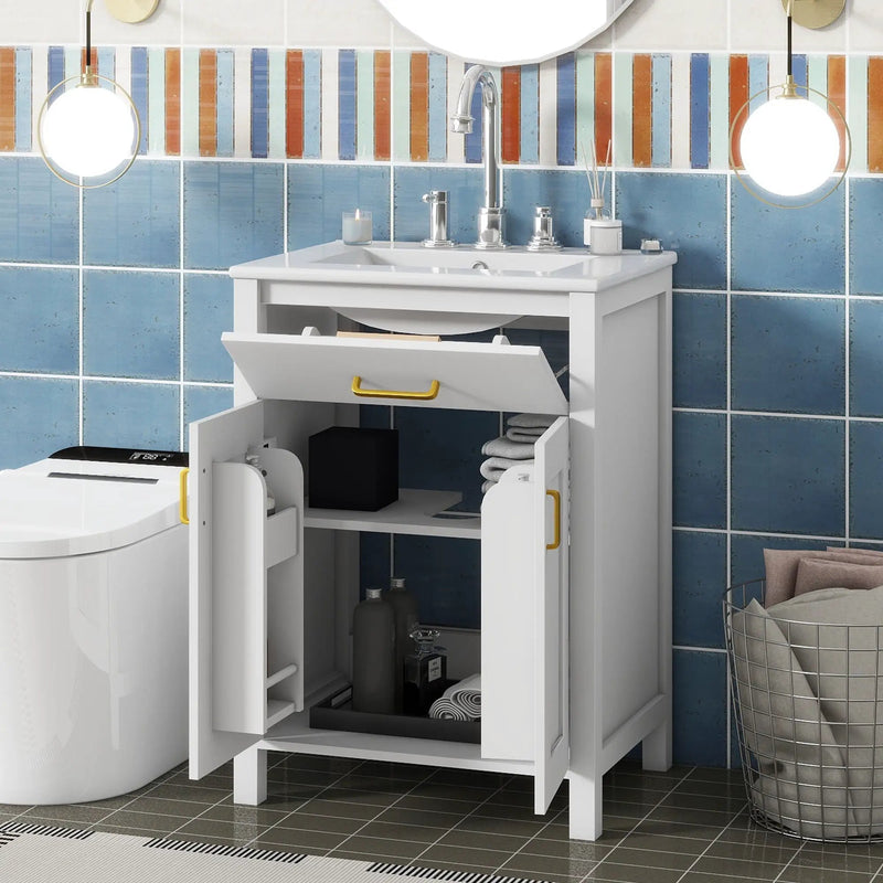 Bathroom Vanity Combo With Ceramic Sink, Luxurious Space-Saving Vanity, 2 Soft Close Doors by HouseOfZazla