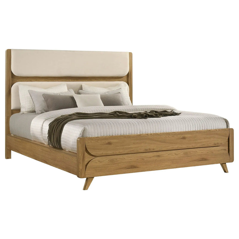 Bennett 62-inch California King Upholstered Panel Bed Cream and Light Oak by Unique Piece Furniture