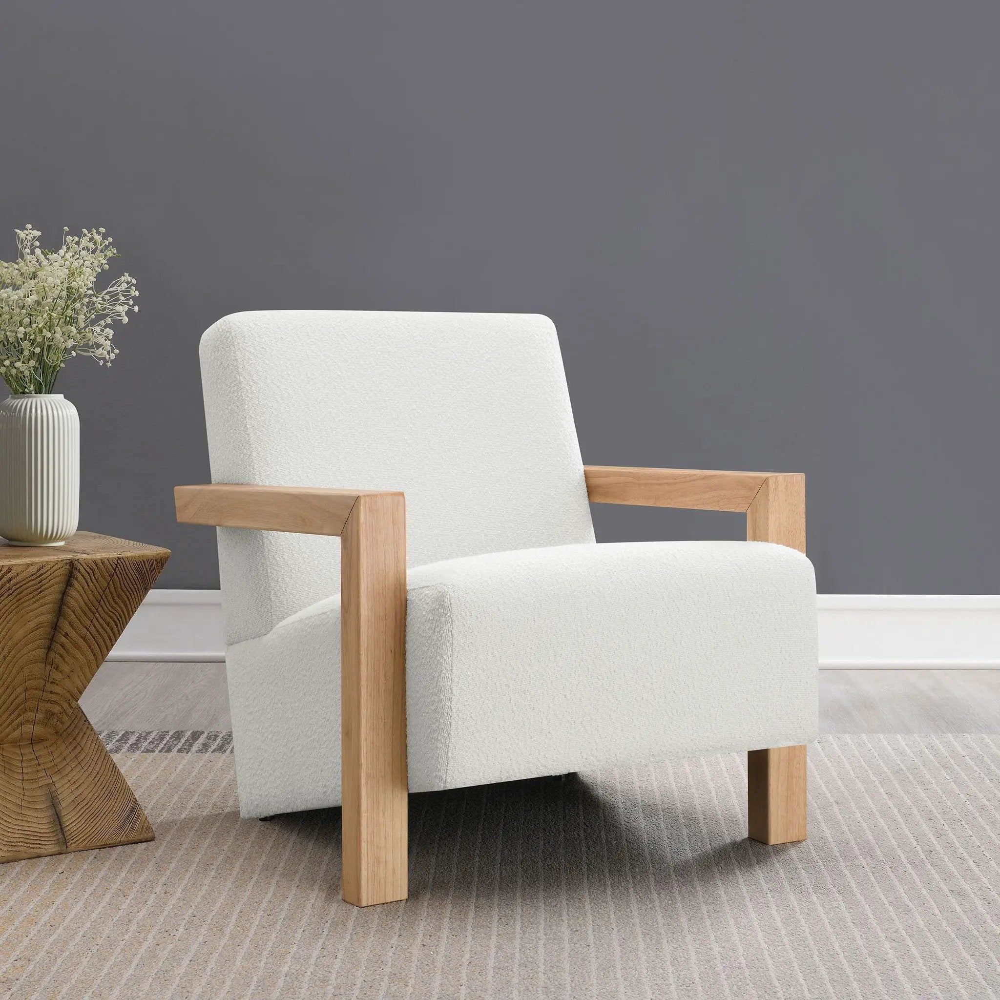 Fitzroy Boucle Upholstered Accent Arm Chair Ivory by Unique Piece Furniture