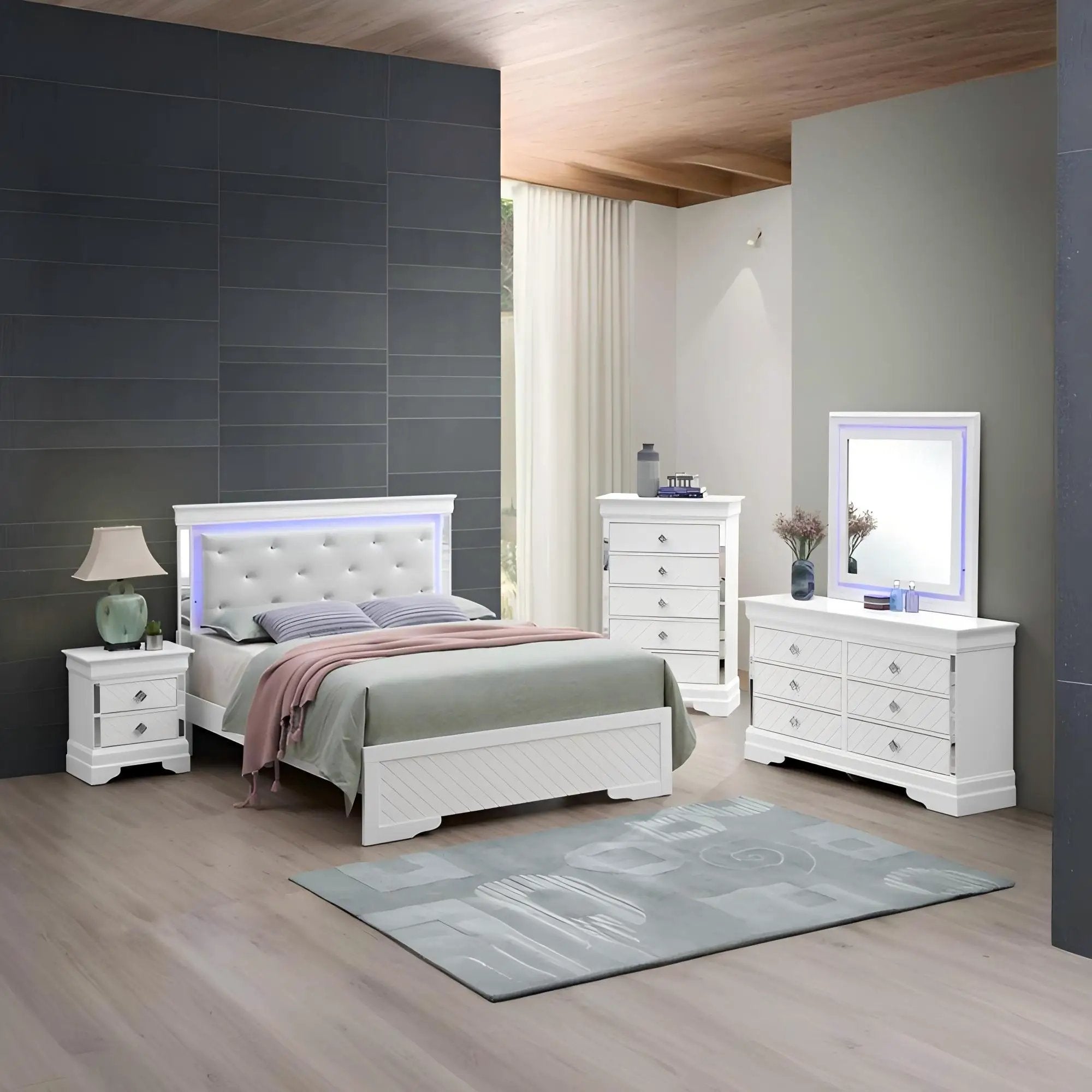 Bed With LED Light Accents Headboard by Unique Piece Furniture