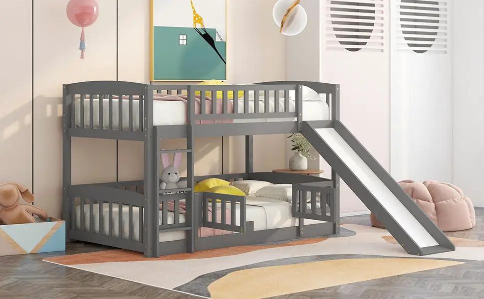 Low Bunk Bed With Slide, Fence And Ladder by Unique Piece Furniture