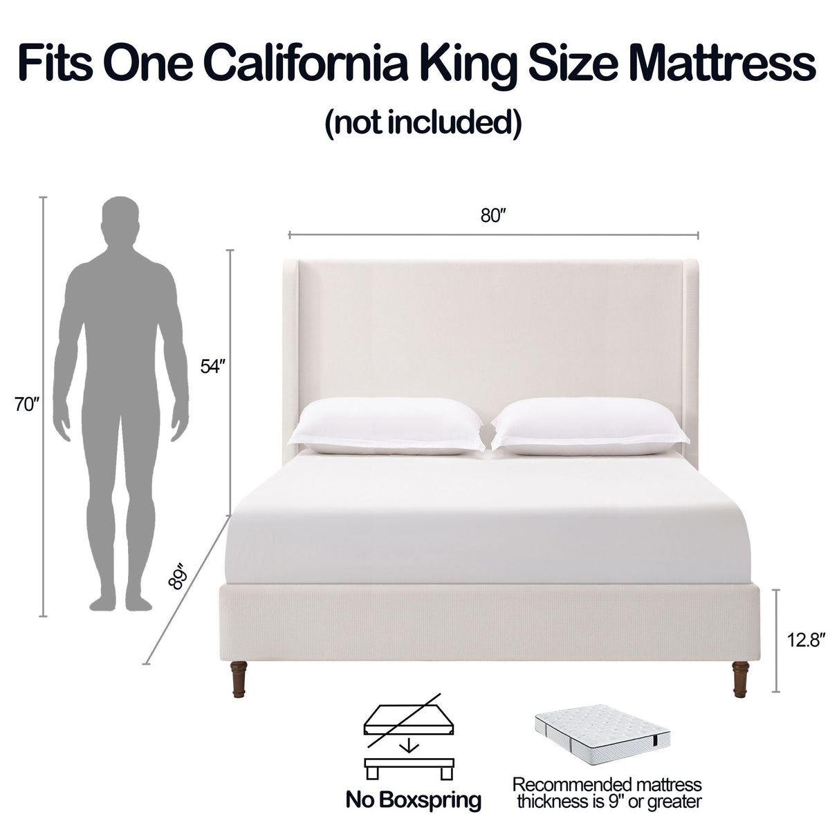 Tall Headboard Upholstered Bed with No Box Spring Needed - Cream, photo 29 of 40