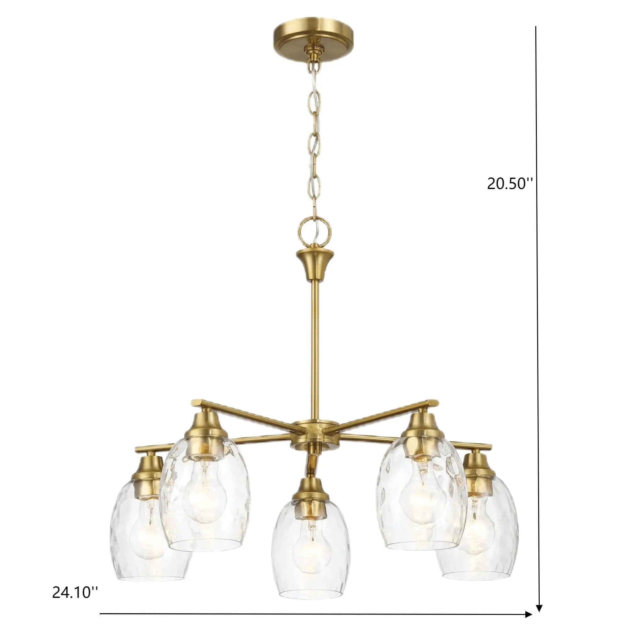 5 Lights Linear Arms With Chain Chandelier - Clear / Gold by HouseOfZazla