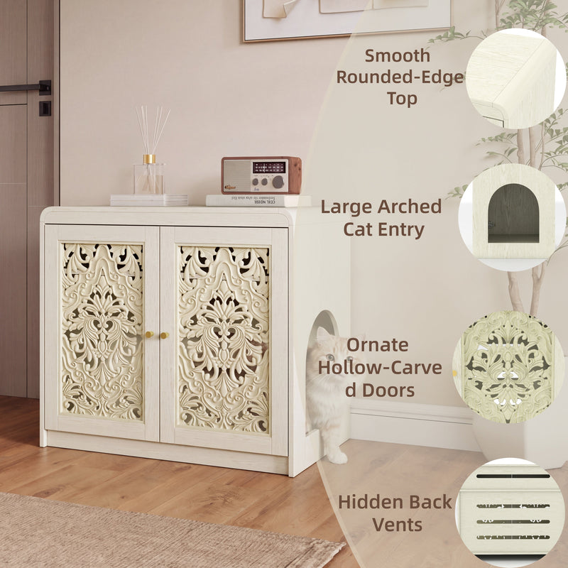 Antique White Pet Litter Box Cabinet with Ventilation - Engineered Wood, photo 6 of 10
