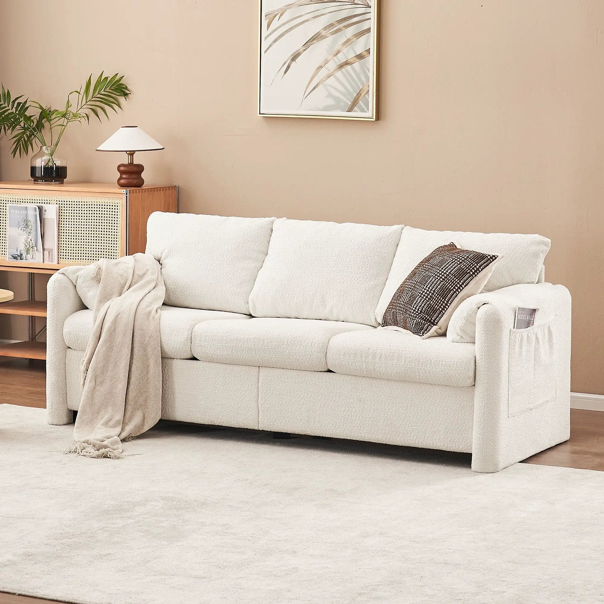 Modern 3 Seater Sofa Chenille Couch Plush Triple Seater Sofa With High Density Foam Cushions, Deep Seat Living Room Couch For Family Room, Apartment & Home Theater - Ivory White by Unique Piece Furniture