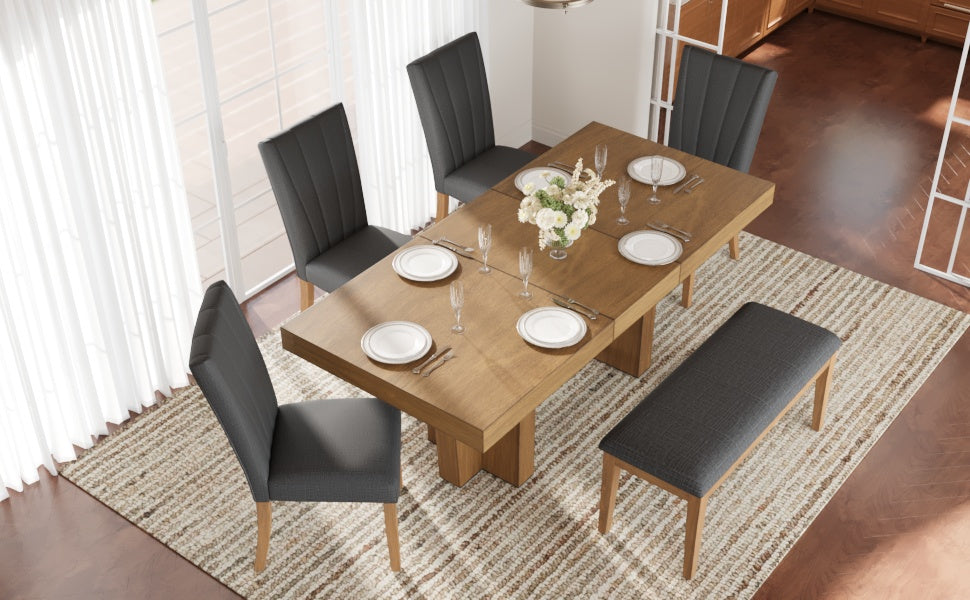 TOPMAX Farmhouse Extendable Wood Dining Table Set for 6 by HouseOfZazla