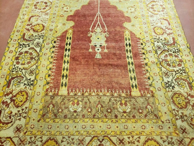 4' 5" X 7' Antique HandmadeTurkish Prayer Melas Oushak Wool Rug Mehrab Nice by Jewel Rugs