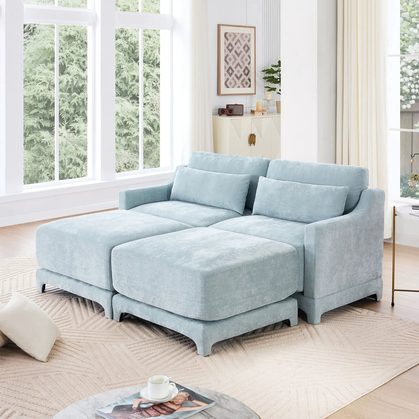 Stylish Sofa With Ottoman And Lumbar Pillows, Ergonomic Design by Unique Piece Furniture