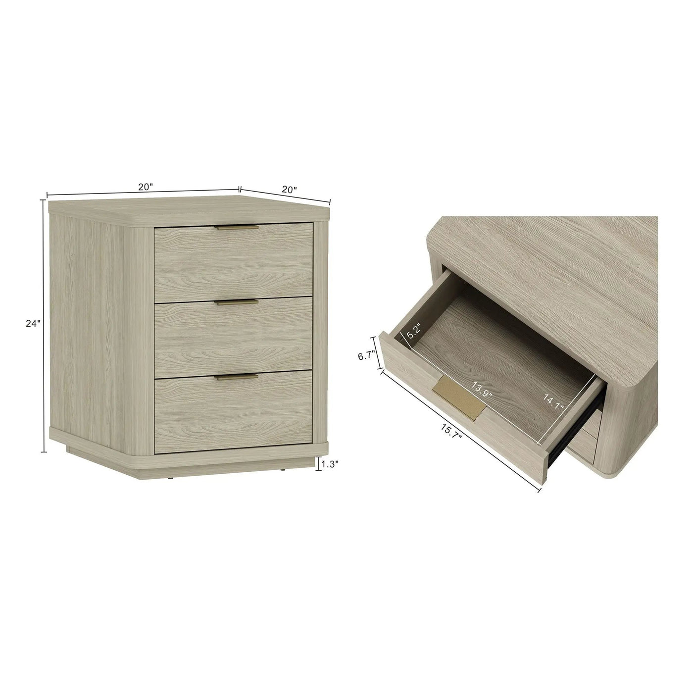 Evelyn - Nightstand With 3 Drawers, Smooth Rounded Edges by HouseOfZazla