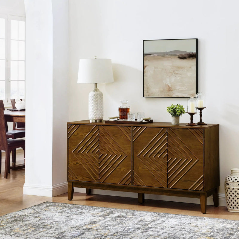 Diamond Fluted Sideboard Storage Cabinet with Adjustable Shelves by HouseOfZazla