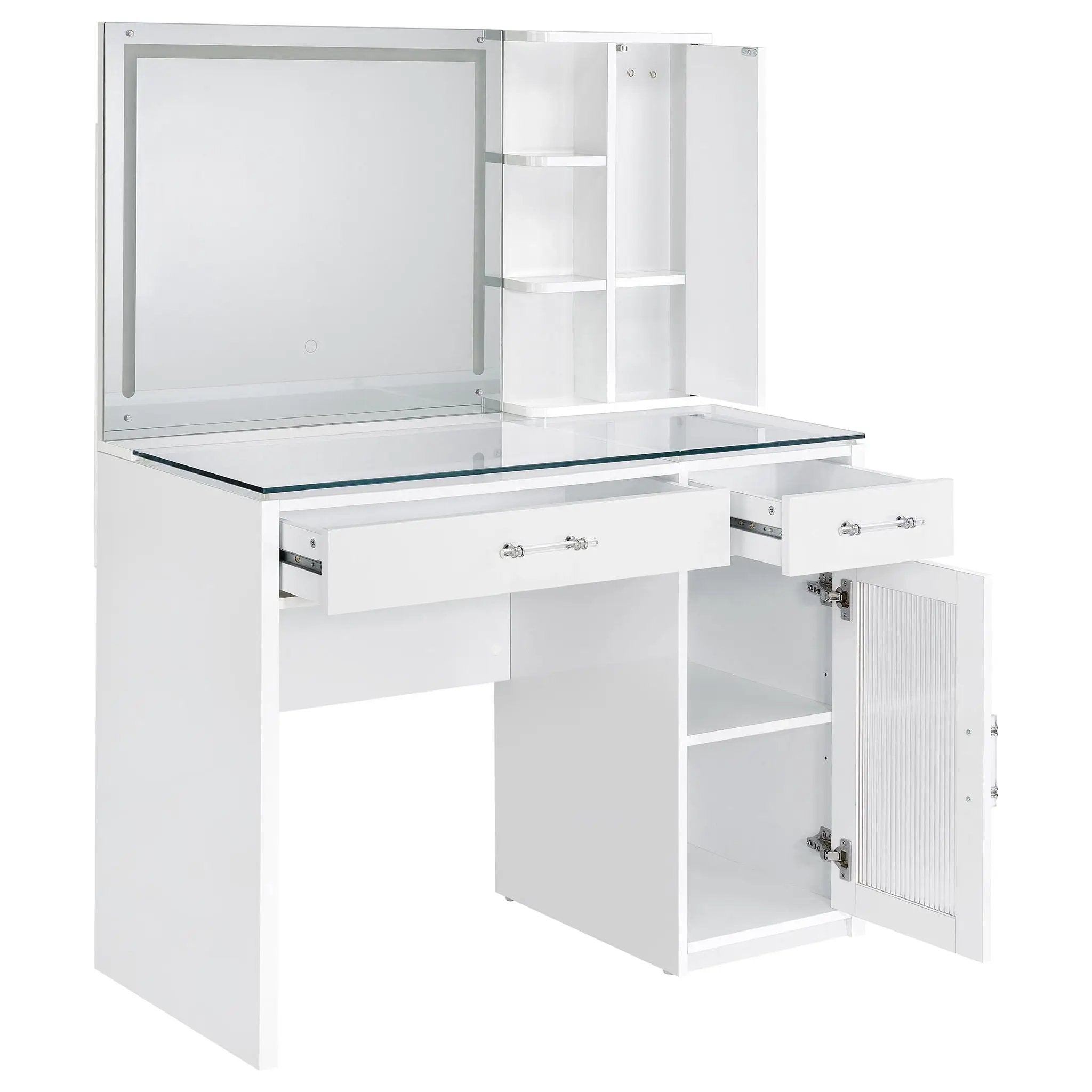 Flora 2-drawer Vanity Set with LED Mirror White High Gloss by Unique Piece Furniture