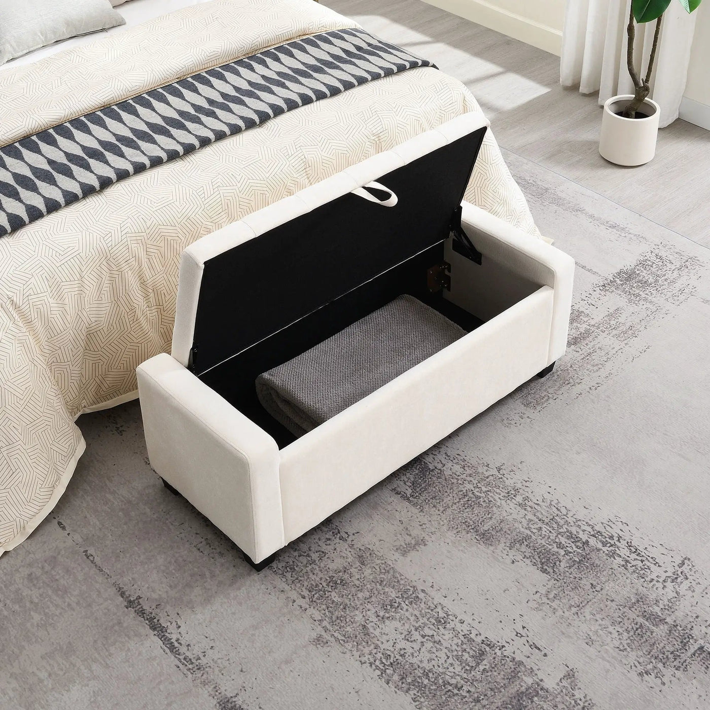 Upholstered Storage Ottoman Bench With Button Tufting And Safety Hinge by HouseOfZazla